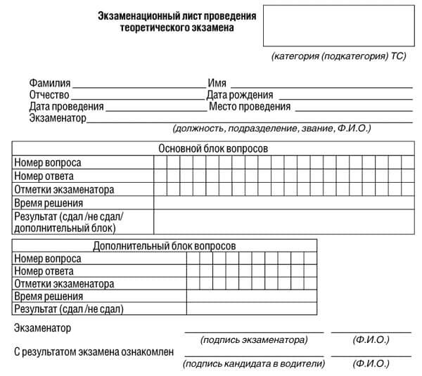 купить лист сдачи теоретического экзамена ПДД в Мирном